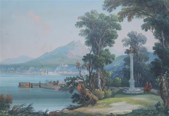 Neapolitan School Views of the Bay of Naples and temple ruins 11 x 16.5in.
